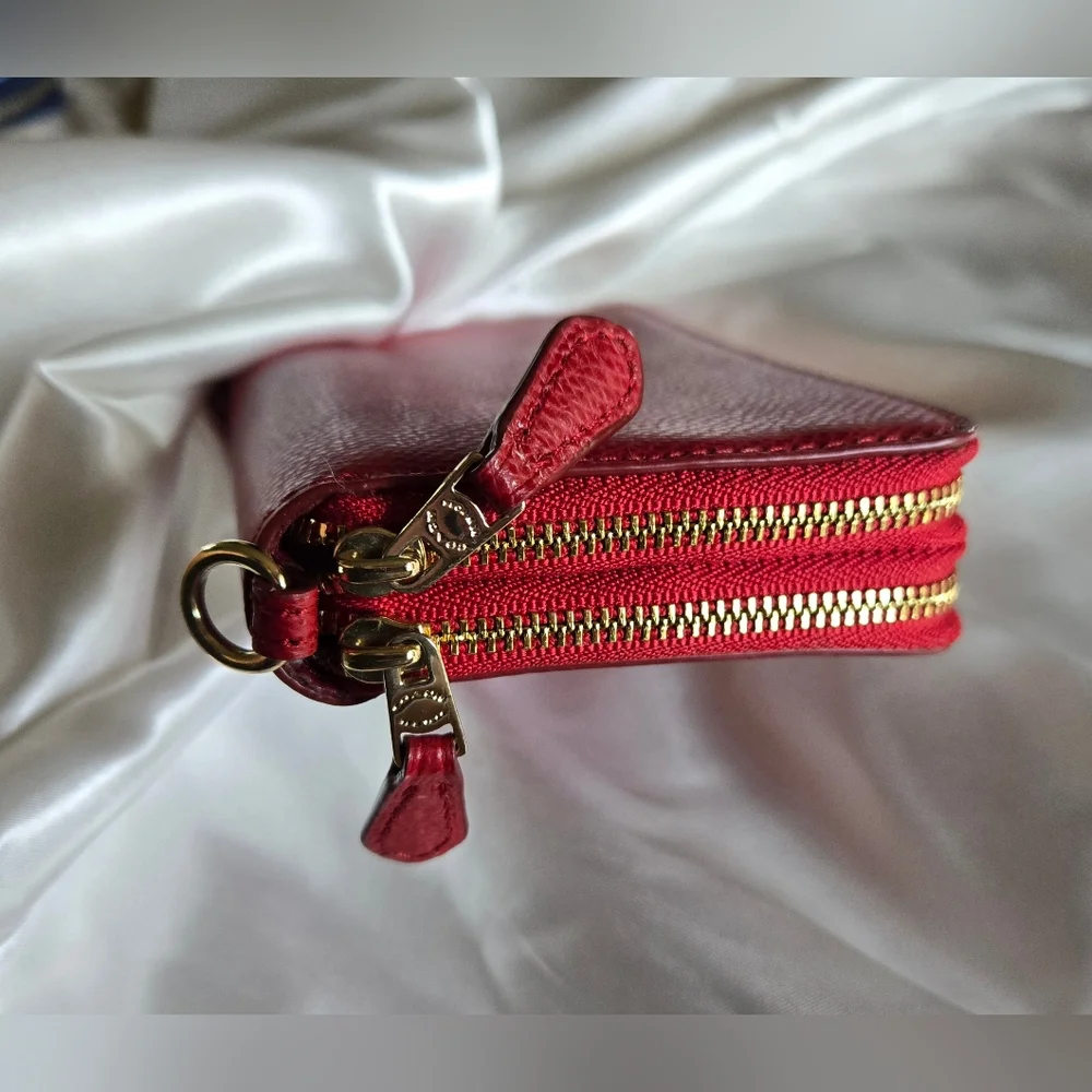 Coach Cherry Red Leather Double Zip Wallet - Picture 14 of 14